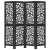 vidaXL Room Divider 4 Panels Black Solid Wood Paulownia