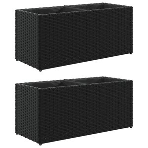 vidaXL Garden Planters with 2 Pots 2 pcs Black 72x30x32 cm Poly Rattan