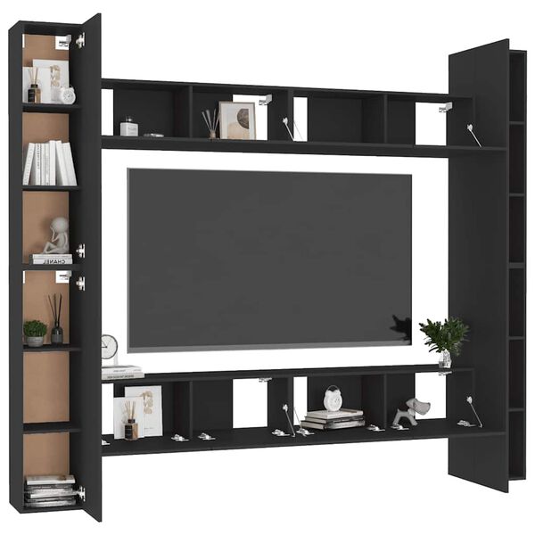 vidaXL 8 Piece TV Cabinet Set Black Engineered Wood