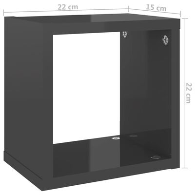 vidaXL Wall Cube Shelves 2 pcs High Gloss Grey 22x15x22 cm