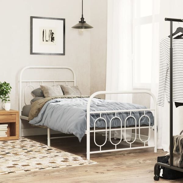 vidaXL Metal Bed Frame without Mattress with Footboard White 80x200cm