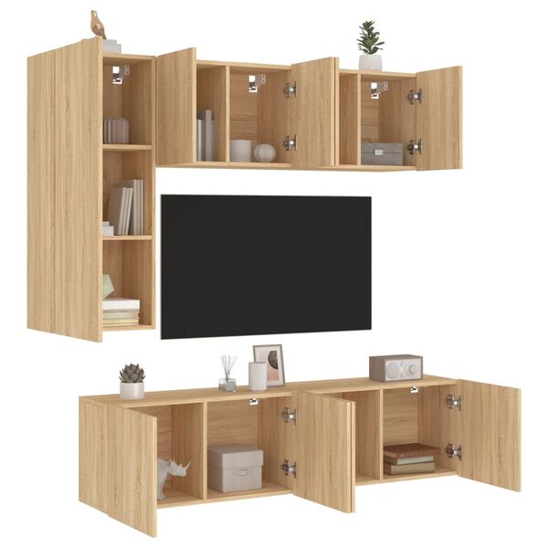vidaXL 5 Piece TV Wall Units Sonoma Oak Engineered Wood