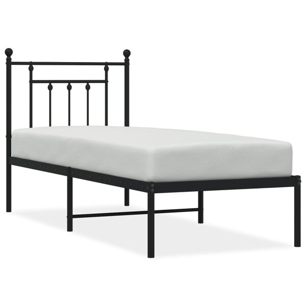vidaXL Metal Bed Frame without Mattress with Headboard Black 75x190cm