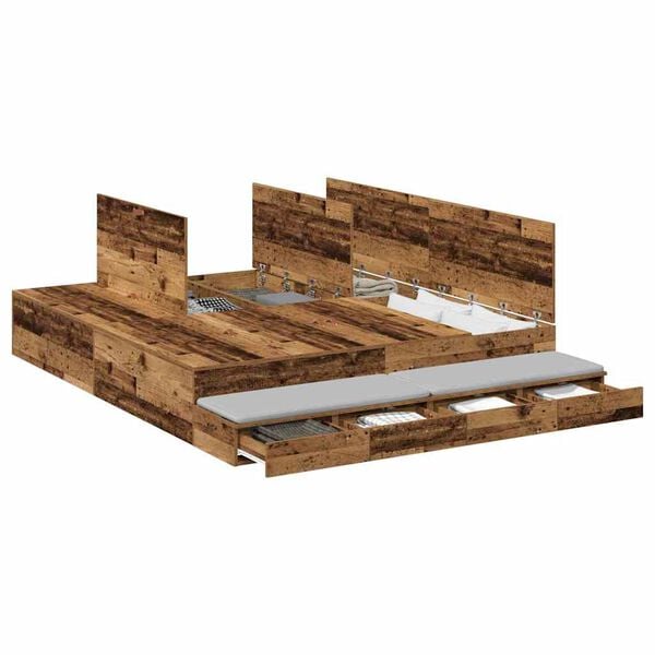 vidaXL Storage Bed Frame with Drawer Old Wood 180 cm Engineered Wood