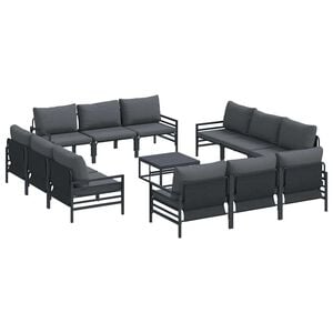 vidaXL Garden Sofa Set with Cushion 13 pcs Black Steel