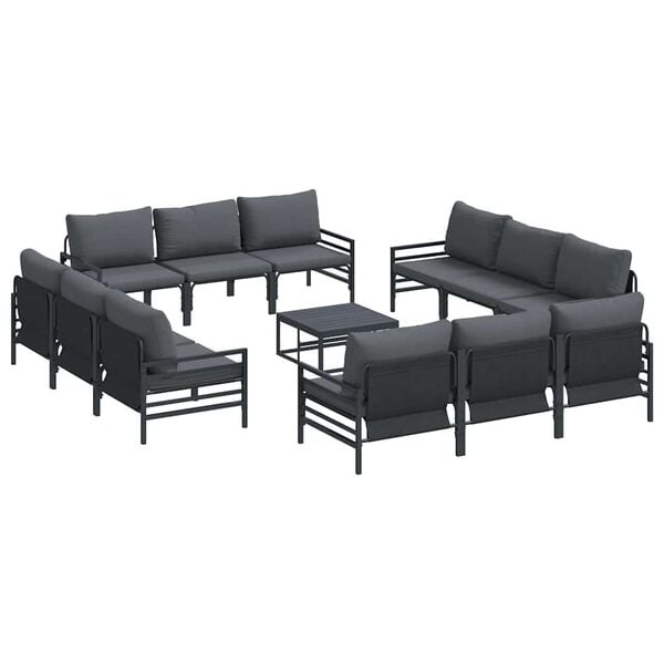 vidaXL Garden Sofa Set with Cushion 13 pcs Black Steel