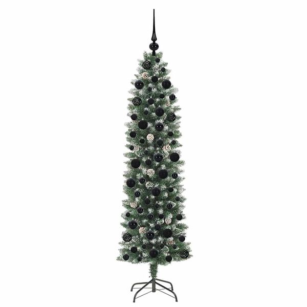 vidaXL Artificial Slim Christmas Tree Green and White 180 cm