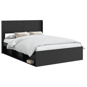 vidaXL Bed Frame with Storage and Headboard Black 135 x 190 cm