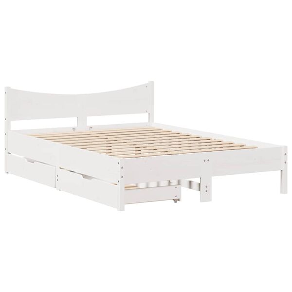 vidaXL Bed Frame with Drawers White 120x190 cm Small Double Solid Wood Pine
