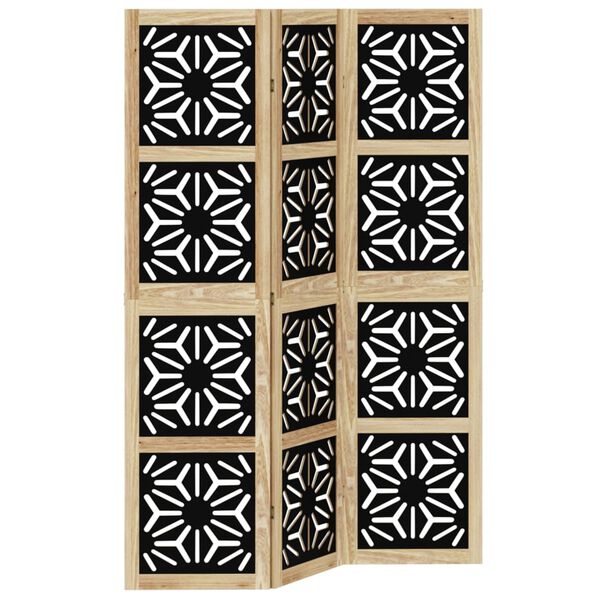 vidaXL Room Divider 3 Panels Brown and Black Solid Wood Paulownia