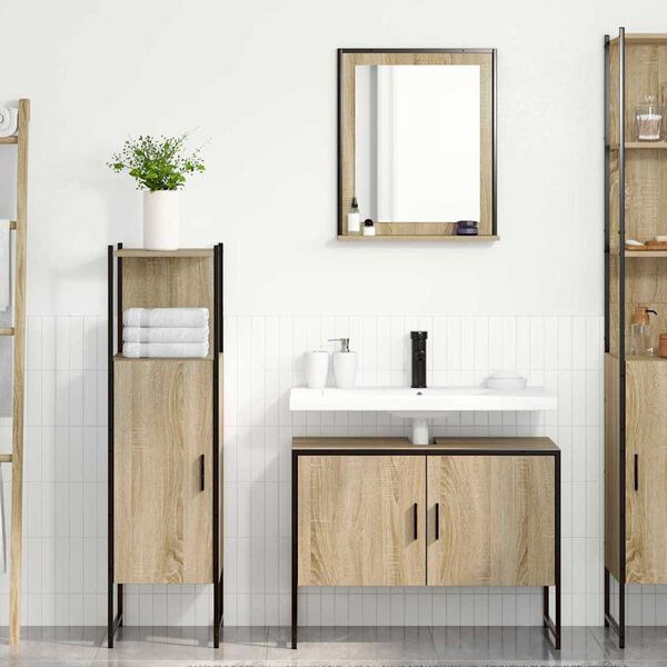 vidaXL Bathroom Furniture Set with Shelf 3 pcs Brown Engineered wood