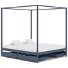 vidaXL Canopy Bed Frame without Mattress Grey Solid Wood 180x200 cm Super King (283279+2x321989)