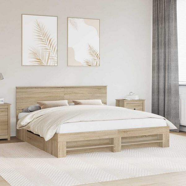 vidaXL Bed Frame Sonoma Oak 200 x 200 cm Engineered Wood