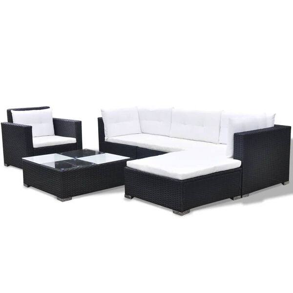 vidaXL 6 Piece Garden Lounge Set with Cushions Poly Rattan Black