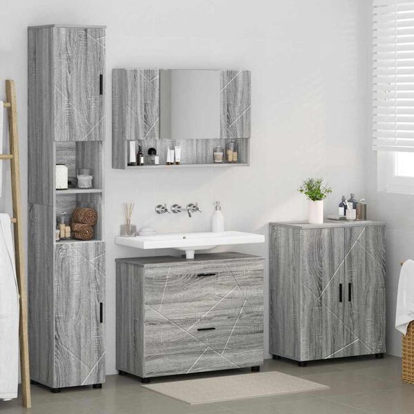 vidaXL Bathroom Furniture Set 4 pcs Grey sonoma Engineered wood