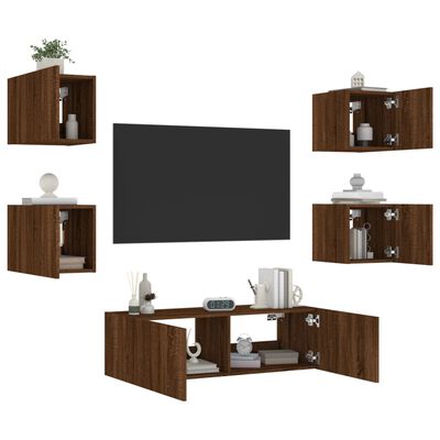 vidaXL 5 Piece TV Wall Cabinets with LED Lights Brown Oak