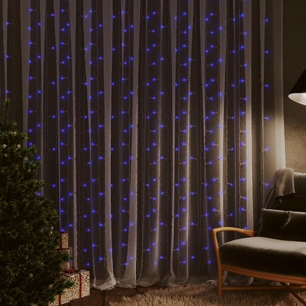 vidaXL LED Curtain Fairy Lights 3x3m 300 LED Blue 8 Function