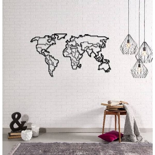 Homemania Wall Decoration World Map 11 100x53 cm Metal Black