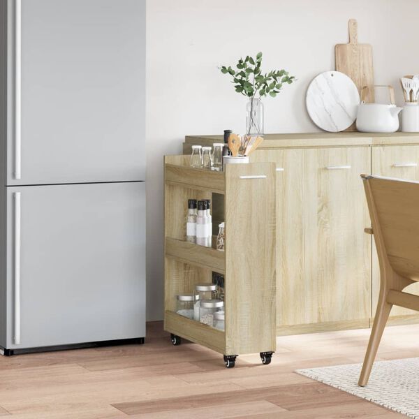 vidaXL Cabinet with Wheels Sonoma Oak 60x22x79 cm Engineered Wood