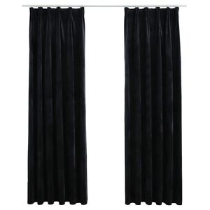 vidaXL Blackout Curtains 2 pcs with Hooks Velvet Black 140x225 cm