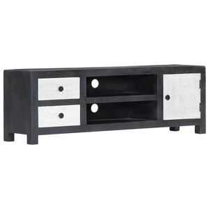 vidaXL Hand Carved TV Cabinet Grey&White 120x30x40 cm Solid Wood Mango