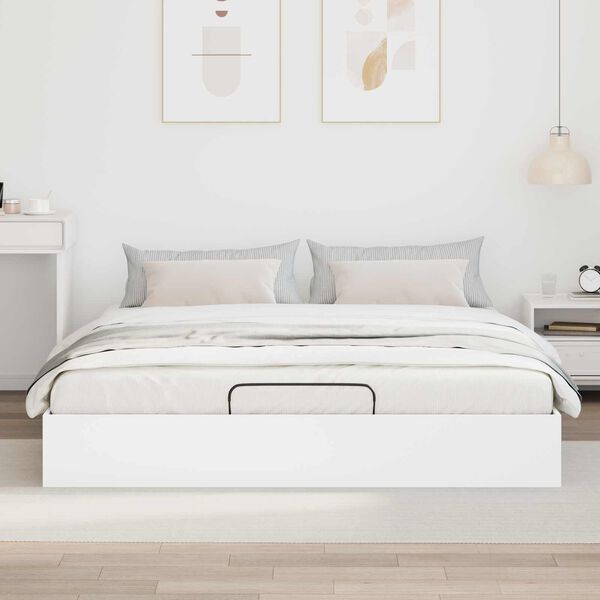 vidaXL Ottoman Bed Frame White 203 x 180 x 25 cm Chipboard