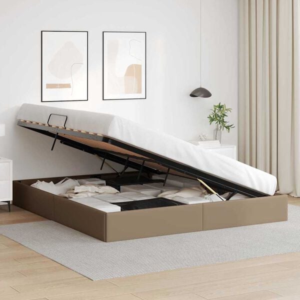 vidaXL Storage Bed with Mattress Cappucino 180 x 200 cm Faux leather