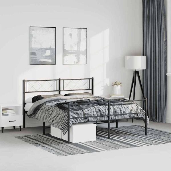 vidaXL Metal Bed Frame without Mattress with Footboard Black 150x200cm