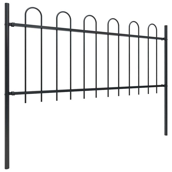 vidaXL Garden Fence with Hoop Top Steel 537x80 cm Black