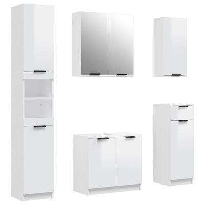 vidaXL 5 Piece Bathroom Cabinet Set High Gloss White Engineered Wood