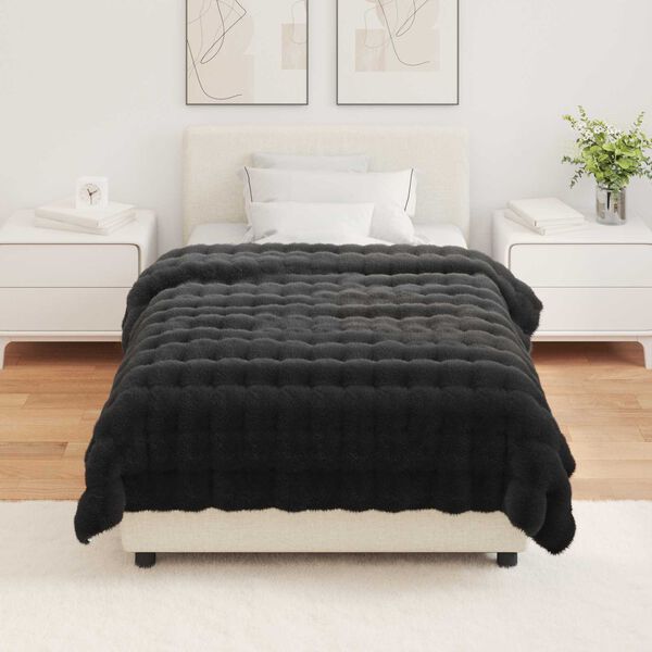 vidaXL Faux Rabbit Fur Blanket 4 pcs Black 130 x 150 cm Polyester