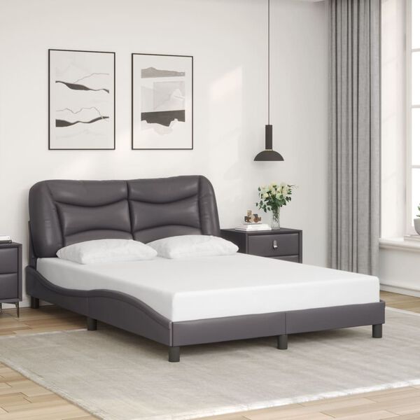 vidaXL Bed Frame with LED without Mattress "Hvar" Grey 140x190 cm