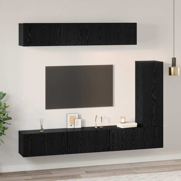 vidaXL TV Cabinet Set Wall-mounted 6 pcs Black Oak Engineered Wood