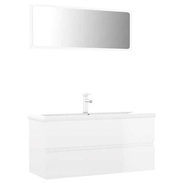 vidaXL Bathroom Furniture Set High Gloss White Engineered Wood