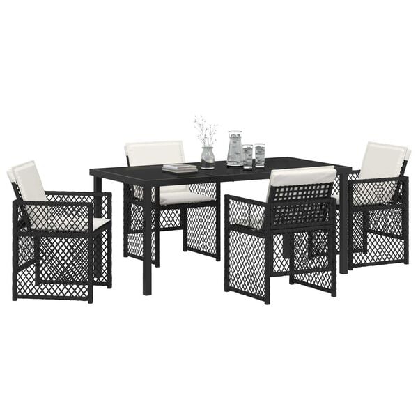 vidaXL Garden Dining Set 5 pcs Black Poly Rattan