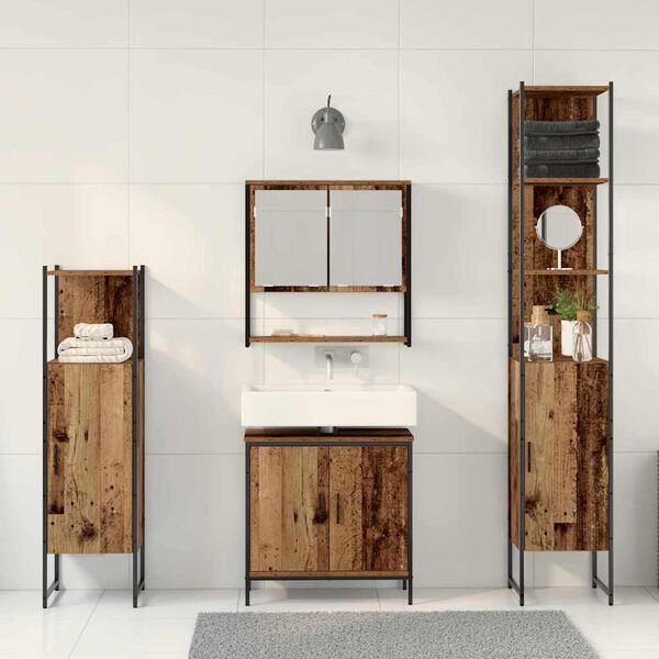 vidaXL Bathroom Furniture Set with Door 4 pcs Brown 33 x 33 x 185.5 cm