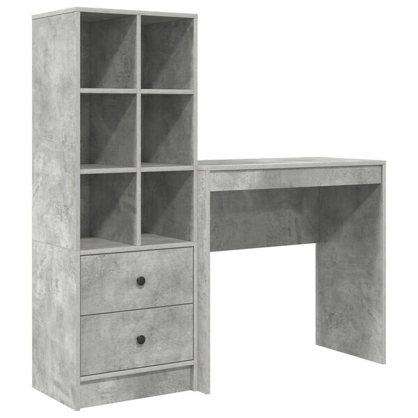 vidaXL Desk with Drawer 2 pcs Concrete Grey