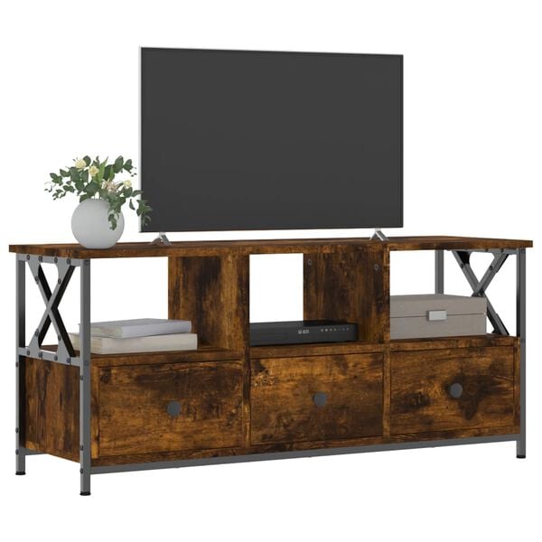 vidaXL TV Cabinet Smoked Oak 102x33x45 cm Engineered Wood&Iron