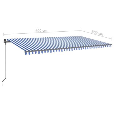 vidaXL Automatic Retractable Awning with Posts 6x3 m Blue and White