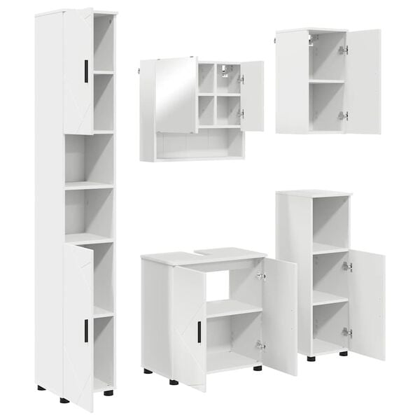 vidaXL Bathroom Furniture Set 5 pcs White Engineered wood & Metal