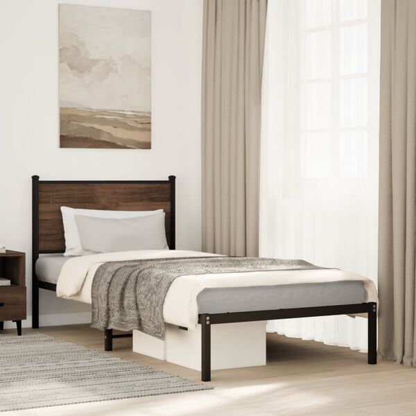 vidaXL Metal Bed Frame without Mattress Brown Oak 90x200 cm
