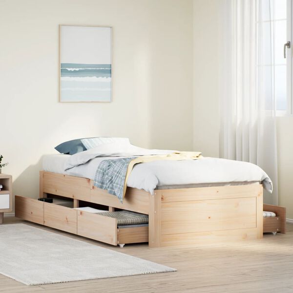vidaXL Bed Frame without Mattress with Drawers 75x190 cm Small Single Solid Wood Pine