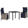 vidaXL Garden Dining Set with Cushion 3 pcs Grey and Black Rattan