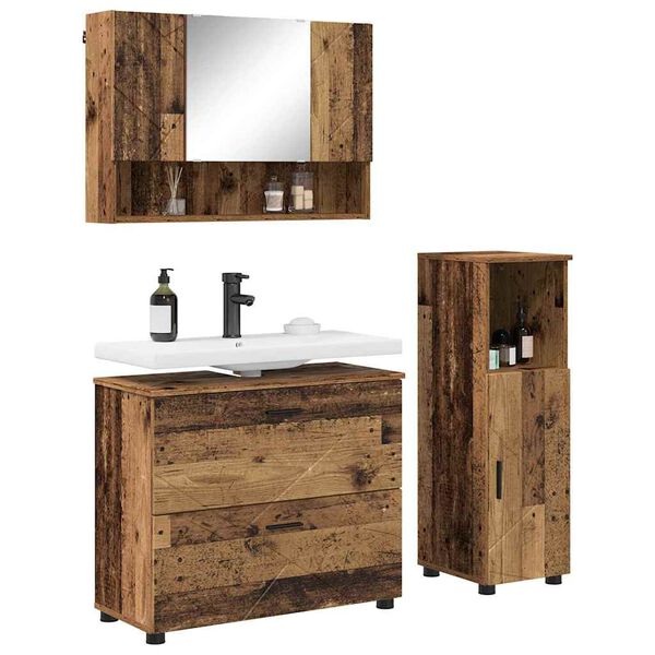 vidaXL Bathroom Furniture Set 3 pcs Old Wood Engineered Wood and Metal