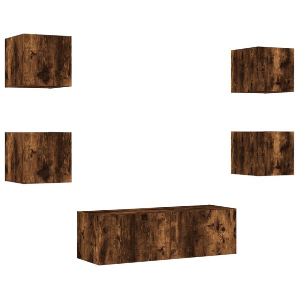 vidaXL 5 Piece TV Wall Cabinets with LED Lights Smoked Oak
