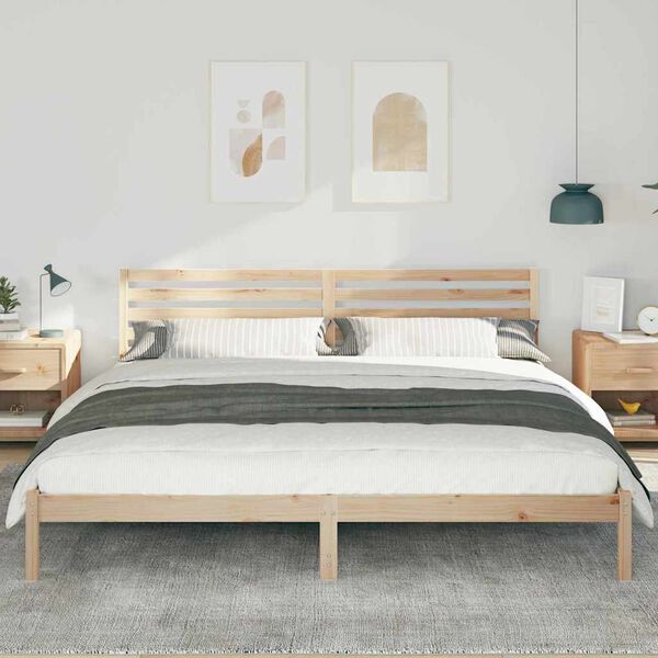 vidaXL Bed Frame with Headboard Brown 180 x 210 cm Solid Pine Wood