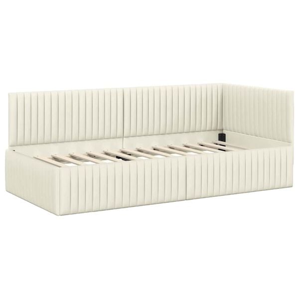 vidaXL Corner Bed Frame with Headboard Cream 90 cm x 200 cm Velvet