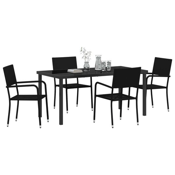 vidaXL Garden Dining Set with Cushion 5 pcs Black Poly Rattan