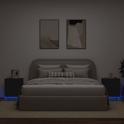 vidaXL Bedside Cabinets with LED Lights 2 pcs Black Engineered Wood