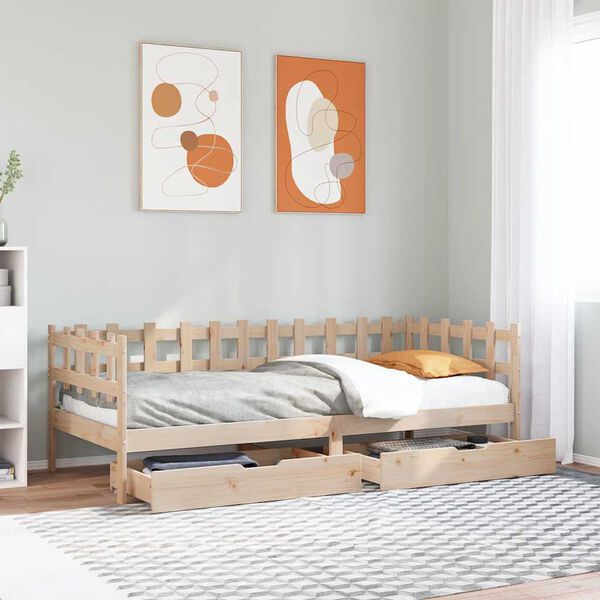 vidaXL Daybed with Drawers without Mattress 90x200 cm Solid Wood